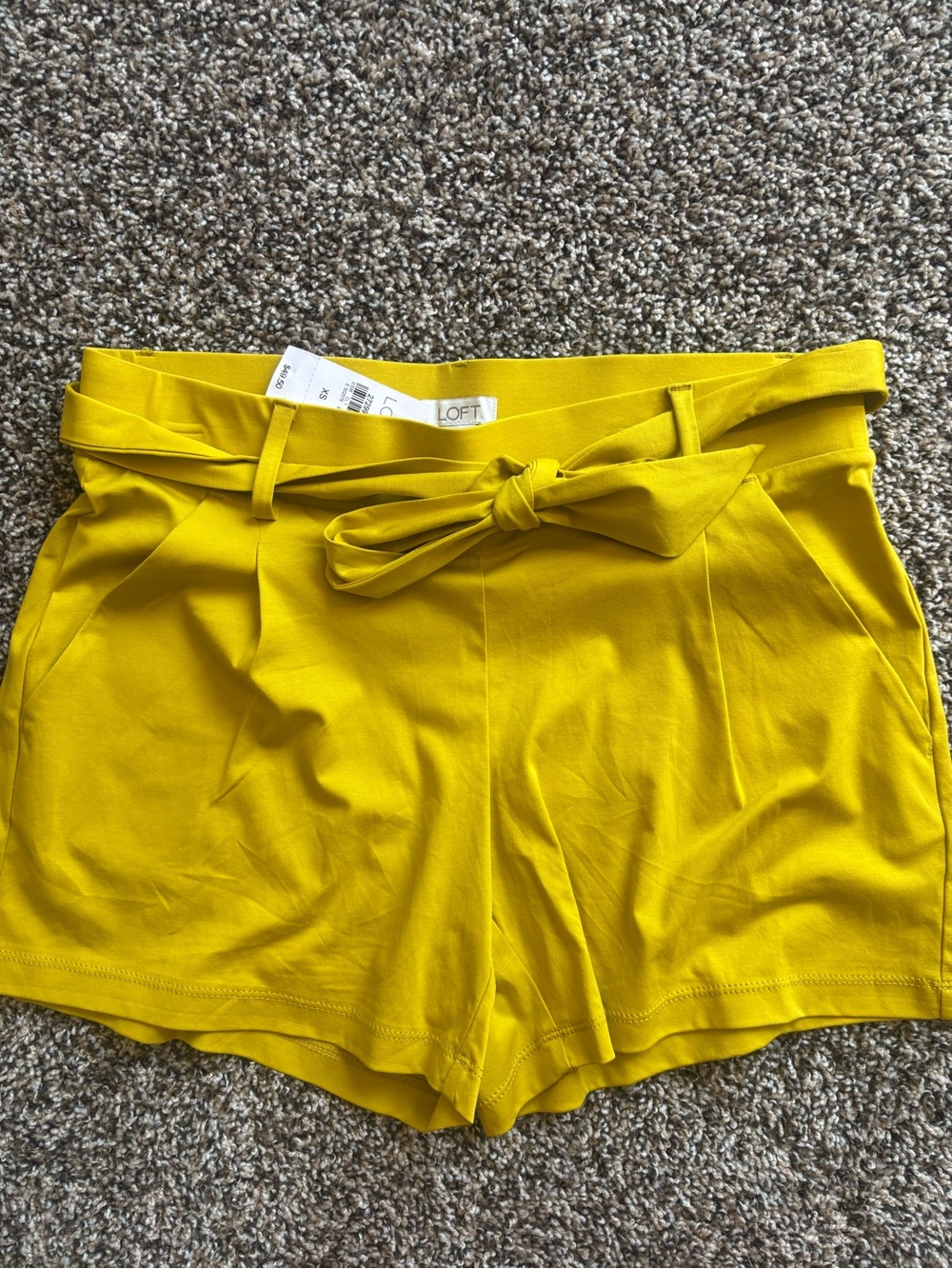 LOFT High-Waist Tie-Belt Shorts in Mustard